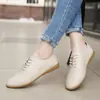Zapatos Planos de Piel Genuina para Mujer para Otoño, Zapatos Blancos Casuales de Suela Suave, Zapatos Casuales Versátiles de Piel, Zapatos de Mujer con Suela de Goma