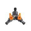 Conector de Três Vias de Plástico com Interruptor e Válvula, Uma Entrada e Duas Saídas, Divisor de Três Vias, Acessórios Conectores para Mangueira de Tubo de Água