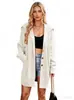 Cardigan de Meio Comprimento com Capuz Novo para Exportação Outono/Inverno 2026 para Mulheres, Casaco Suéter de Tricô Solto, Estilo Europeu e Americano, Cor Sólida, Manga Longa