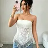 Nuevo Top de Tubo de Verano para Mujer, Elegante, Romántico, Color Sólido, Tela de Encaje, Empalme de Borlas, Corte Ajustado