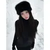 Sombrero de Zorro Negro para Mujer, Nuevo Sombrero de Cubo Cálido de Invierno, Sombrero de Felpa de Piel Sintética, Sombrero de Copa Plana del Noreste