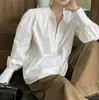 Camisa Francesa Blanca de Cuello Redondo para Mujer 2026 Nueva Moda Manga Abullonada Media Cremallera Minimalista Elegante Top Básico Tendencia