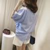 2026 Verano Adelgazante Nuevo Talla Grande Rayas Mangas Murciélago Top Casual Camisa de Cuello Alto