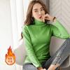 Camisa de gola alta com forro de lã 2021 outono e inverno, nova camisa feminina de manga comprida, estilo coreano, camiseta feminina quente e justa para emagrecimento