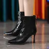 Moda Coreana Outono Inverno Botas de Cano Curto Femininas 2026 Novo Estilo Bico Fino Metálico Salto Agulha Tendência Temperamento Botas da Moda