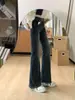 Jeans de campana de diseño azul grisáceo estilo americano de doble botón para mujer, nuevos de primavera y otoño, elásticos, ajustados, versátiles