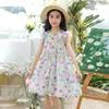 Vestido de Algodón y Seda para Niñas, Vestido Floral para Niños Pequeños y Estudiantes, Vestido de Verano de Seda Hielo con Mangas Volantes, Vestido de Princesa para Niños