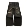 Jeans Góticos Oscuros Retro de Calle Lavados y Desgastados Otoño/Invierno Nuevo Estilo Europeo y Americano Pantalones Rectos