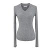 Top de Punto de Manga Larga con Cuello en V de Moda para Mujer con Diseño Único, Puños con Abertura, Camiseta Básica, Elástico, Corte Ajustado, Top Corto