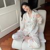 Pijama Mujer Comercio Exterior Voz Vibratoria Transmisión en Vivo Primavera y Otoño Seda de Hielo Manga Larga Pantalones Finos Coreano Ins Dormitorio Ropa de Exterior Pijama