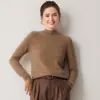 Camiseta básica sin costuras 100% cachemira pura de cuello semi-alto para mujer, top de manga larga ajustado a la moda para otoño e invierno