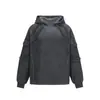 Moletom com Capuz Workwear Lavado e Desgastado para Homens, Novo Estilo Outono e Inverno com Design Patchwork, Top de Moda de Rua para Mulheres