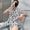 Verão Ice Silk Drapeado High-end Camisa Floral Short-sleeved Dos Homens High-end Estilo Japonês-Coreano Luz Camisa de Luxo Marca Moderna