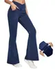 Pantalones de Mezclilla Azul Claro de Tiro Alto Cruzado Micro Acampanados para Mujer Elásticos Adelgazantes Bolsillo Frontal Pantalones Casuales Ropa de Abrigo Pantalones Acampanados