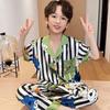 Pijama Masculino de Seda Gelada Calça Curta Terno de Três Peças Primavera e Verão Fino Para Meninos Pequenos Roupa de Casa de Verão Para Meninos Médios e Grandes