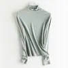 Camiseta Básica de Punto Elástico tipo Seda, Top Cálido para Mujer, Color Sólido para Otoño e Invierno, Top Base Adelgazante
