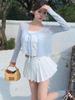 Chal Exterior Estilo Fragante Pequeño Albaricoque Cárdigan de Punto de Seda de Hielo para Verano para Mujer Protección Solar Blusa de Manga Larga con Cuello en V para Vestido
