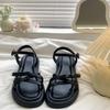 Sandalias Versátiles de Verano de Moda con Tira Cruzada Fina para Chicas, Estilo Coreano, Tacón Grueso Cómodo, Suela Gruesa