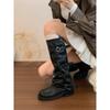 Aumento de Altura de 5 cm ~ Hebilla de Cinturón Retro Desgastada Botas Vaqueras Western para Mujer en Otoño e Invierno Botas Altas Hasta la Rodilla Botas de Caballero