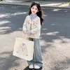 Sudadera de estilo coreano para niñas, nueva moda de primavera y otoño, suéter elegante para niños con cuello de camisa, top con apariencia de dos piezas para niños mayores en estilo escolar