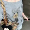 Camiseta Casual Chic Minimalista de Moda sin Hombros para Mujer, Verano Relajada Retro Chica Picante con Estilo para el Trabajo Ins