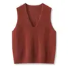 Chaleco de punto sin mangas para mujer, cuello en V, color liso simple, otoño e invierno, holgado, casual, chaleco de cachemir cepillado y lana, para llevar en capas