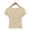 Atacado de Roupas Femininas Transfronteiriças 2025 Verão Novo Ajuste Slim Versátil Tops Estilo Europeu e Americano Diamante Quente Decote V Elegante Camiseta para Mulheres