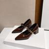 Zapatos Mary Jane de Punta Nueva Moda 2025 para Mujer, Zapatos de Salón Elegantes con Correa de Cadena y Tacón Grueso Poco Profundos, Zapatos de Cuero Versátiles de Correa Única