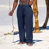 Transfronterizo 2024 Amazon deseo Nuevo Lino Holgado Hombres Simple Moda Color Sólido Casual Algodón y Lino Pantalones