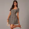Vestido elegante vintage ajustado de línea A con cuello cuadrado de manga corta que ciñe la cintura, estilo Chanel, para ir al trabajo, Europeo y Americano, Amazon 2026