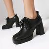 Zapatos de Mujer Estilo Europeo y Americano para Primavera y Otoño 2026, Planos con Cordones y Punta Cuadrada, Tacones Gruesos Chunky con Suela Gruesa, Tallas Grandes 40-48, Zapatos de Exportación