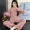 3 CoresOutono Novo Cardigã Longo Duplo Feminino Gola Redonda Algodão Nuvem Pijama Confortável Estilo Estampa de Leopardo Roupa de Casa