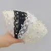 Diadema Ancha de Encaje Perla y Pedrería para Mujer para Cubrir Cabello Blanco, Banda para el Cabello Transpirable, Diadema con Pinza Antideslizante Dentada