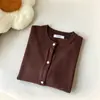 Cardigã de tricô simples com gola redonda estilo coreano para mulheres, moderno e versátil para outono e inverno, peça externa que afina a silhueta, macio e agradável à pele