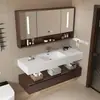 Mueble de Baño con Lavabo Integrado de Cerámica de Pizarra Cerámica Sin Costuras Estilo Hotel de Lujo Ligero Set de Lavabo