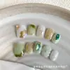 Manicura Portátil Hecha a Mano Verde Blanqueadora Diamantes Difuminados Manicura Portátil de Gama Alta Parche de Uña Terminado Estilo Corto Primavera y Verano