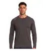 Camiseta de Manga Larga con Cuello Redondo a Cuadros de Poliéster para Hombre, Agujeros Transpirables, Marcas Reflectantes en los Hombros, para Correr de Noche, Fitness, Viajes