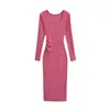Ins moda feminina atacado estilo europeu e americano puro desejo decote sexy em formato de coração design franzido vestido justo de manga longa