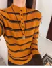 Otoño e Invierno 2025 Suéter Popular Rayas Tejido de Punto Contrastante Estilo Coreano Ropa de Trabajo Camisa Base de Manga Larga Tops para Mujer