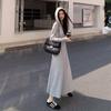 Aliexpress 2024 En Stock Vestido Negro con Capucha para Mujer Primavera Nuevo Holgado y Versátil Delgado Largo Falda de Punto