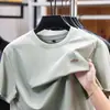 Camiseta masculina de manga curta de seda gelada para o verão, secagem rápida, luxo leve, casual, de alta qualidade, com sensação refrescante, camiseta básica