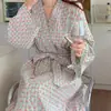 Pijama de Tecido de Algodão Imitado Estilo Japonês de Alta Qualidade para Mulheres, Novo Roupa de Dormir para Primavera e Verão, Roupa de Casa, Roupão que Pode Ser Usado Fora