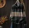 Otoño 2026 Nuevo Estilo Vintage Rayas Bloques de Color Suéter de Punto Desgastado Holgado Cuello Redondo Jersey con MHT