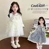 Vestido de perlas estilo coreano para niñas, nuevo conjunto de moda de dos piezas para otoño y primavera 2026 para niñas pequeñas