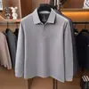 Camisa polo de manga comprida estilo "old money" de luxo para homens, primavera e outono, colarinho de tesoura, toque de alta qualidade, camiseta base de caimento solto