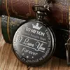 Comercio exterior transfronterizo venta caliente al contado PARA MI HIJO grabado vintage conmemorativo de cuarzo regalo reloj de bolsillo redondo al por mayor