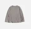Camiseta Básica Casual Relaxada de Tricô Cor Sólida Gola Redonda Manga Longa Patchwork Borda Desfiada Linho Peach*Zhou