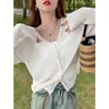 Cardigã de Gelo de Seda Tricotado Blusa Branca Fina Top Curto de Verão Jaqueta de Proteção Solar