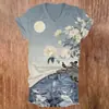 Blusas de manga corta para mujer transfronterizas, camisetas de cuello en V para mujer con diseño estilo chino y estampados florales, impresión 3D, disponibles para venta al por mayor a partir de una pieza