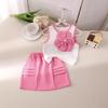 25 Amazon Primavera e Verão Novas Meninas Rosa Bonito Gola Redonda Sem Mangas Tridimensionais Flor Colete Saia Conjunto de Duas Peças